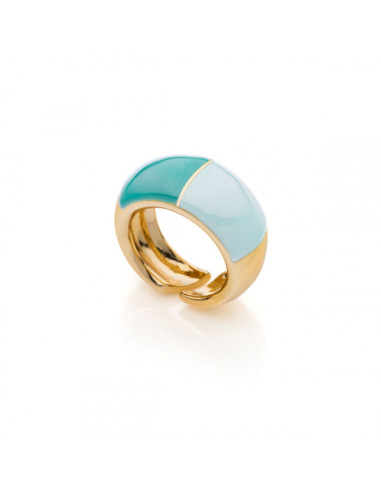 Anello in bronzo dorato con smalto azzurro
