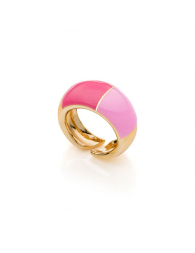 Anello in bronzo dorato con smalto fucsia e rosa