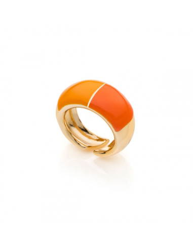 Anello in bronzo dorato con smalto arancio