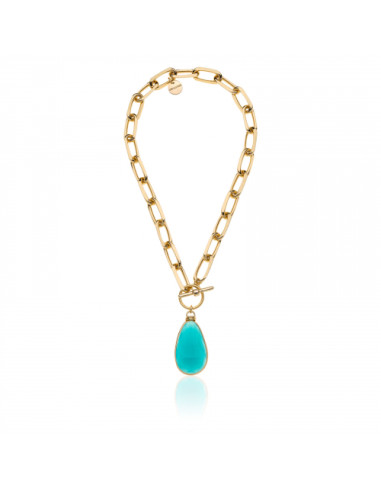 Collana in bronzo dorato con cristallo turchese