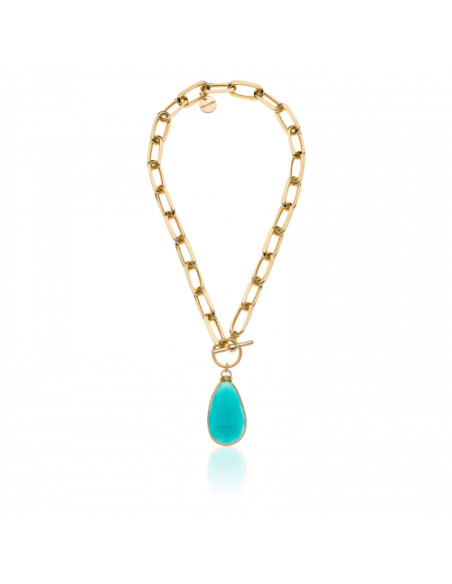 Collana in bronzo dorato con cristallo turchese
