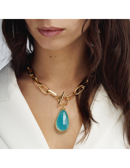 Collana in bronzo dorato con cristallo turchese