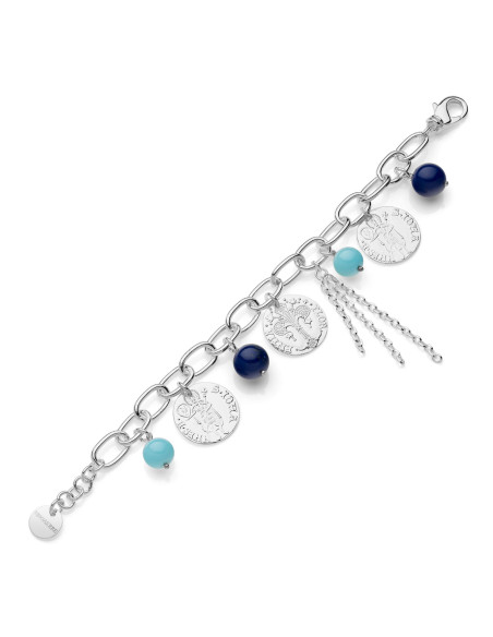 Bracciale con monete e perle blu e turchese