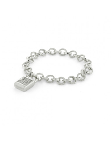 Bracciale in bronzo argentato con lucchetto e...