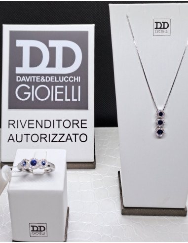 Collana oro bianco 750 , diamanti  e zaffiri