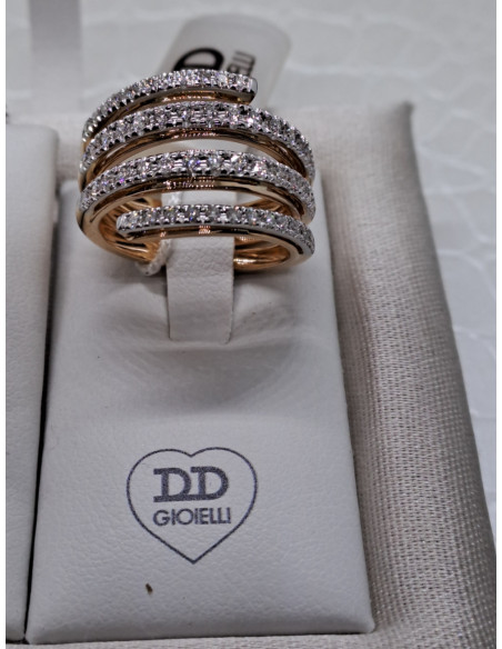 Anello a fascia donna in oro rosa e bianco 750 con diamanti