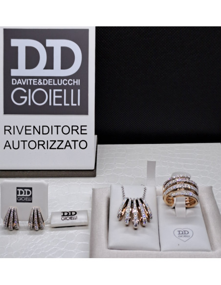 Anello a fascia donna in oro rosa e bianco 750 con diamanti