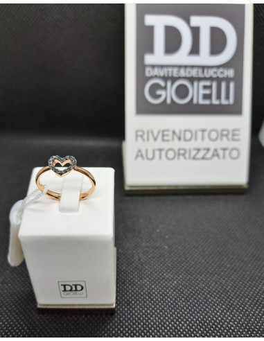 Anello cuore in oro rosa 750 e diamanti neri