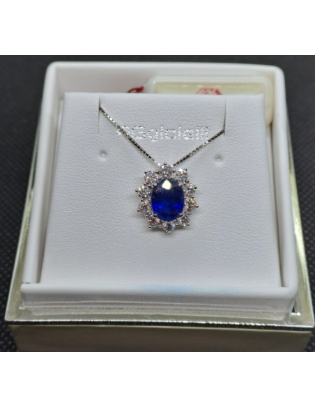Collana donna in oro 750 , con zaffiro e diamanti