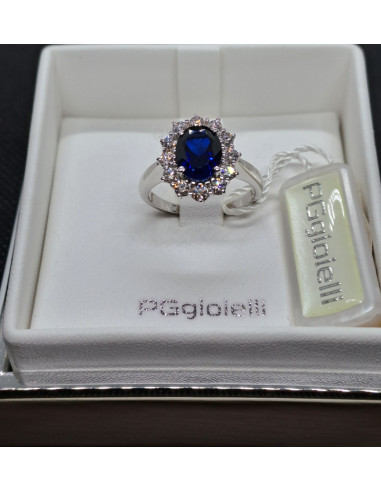 Anello donna oro bianco 750 con zaffiro e diamanti