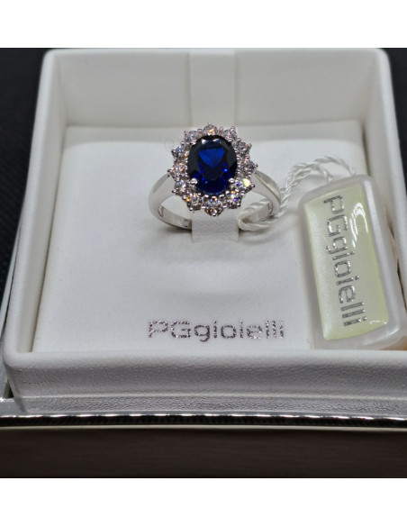Anello donna oro bianco 750 con zaffiro e diamanti