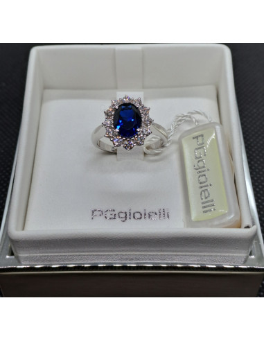 Anello donna oro bianco 750 con zaffiro e diamanti