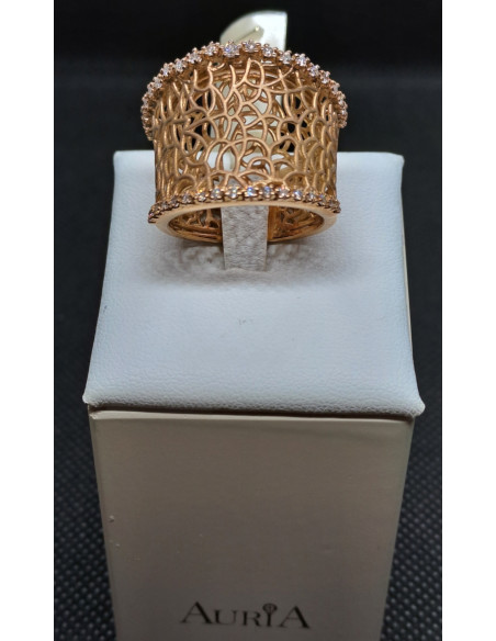 Anello donna a fascia larga in oro rosa 750 e diamanti