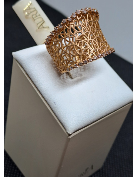 Anello donna a fascia larga in oro rosa 750 e diamanti