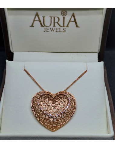 Collana con cuore in oro rosa 750 e diamanti