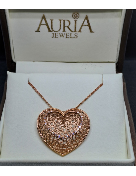 Collana con cuore in oro rosa 750 e diamanti