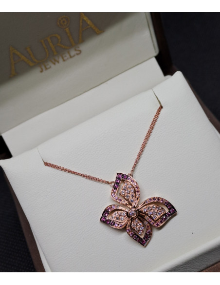 Collana in oro rosa 750 diamanti e zaffiri