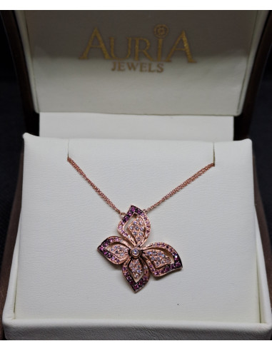 Collana in oro rosa 750 diamanti e zaffiri