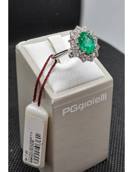 Anello donna oro bianco 750 smeraldo e diamanti