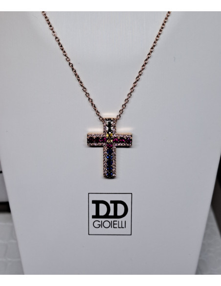 Collana donna in oro rosa 750 e zaffiri multicolore