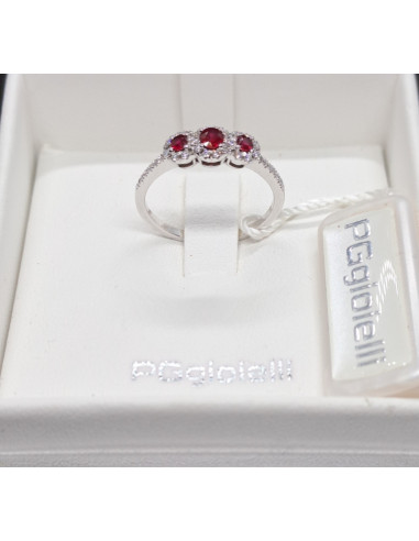 Anello donna oro bianco,  trilogy con rubini e...