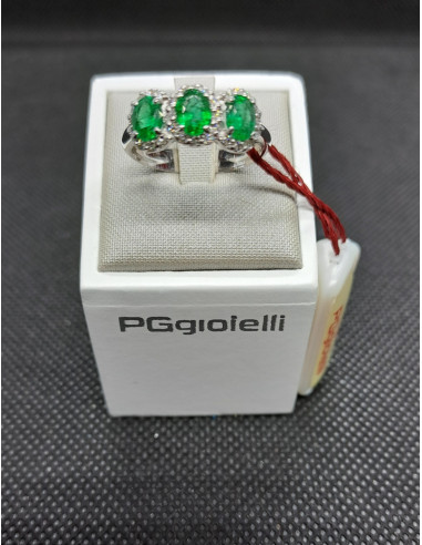 Anello donna oro bianco 750 trilogy , smeraldi...
