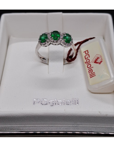 Anello donna oro bianco 750 trilogy , smeraldi...