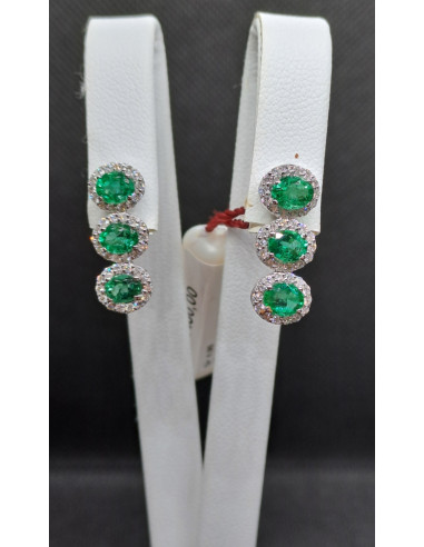 Orecchini oro bianco 750 , con smeraldi e diamanti