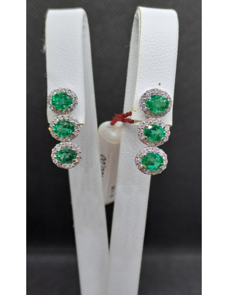 Orecchini oro bianco 750 , con smeraldi e diamanti
