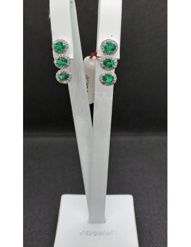 Orecchini oro bianco 750 , con smeraldi e diamanti