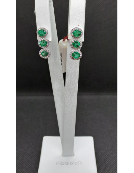 Orecchini oro bianco 750 , con smeraldi e diamanti
