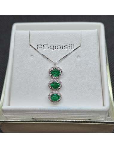 Collana oro bianco 750 con smeraldi e diamanti