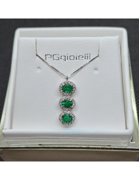 Collana oro bianco 750 con smeraldi e diamanti