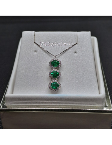 Collana oro bianco 750 con smeraldi e diamanti