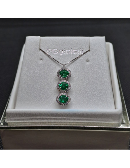 Collana oro bianco 750 con smeraldi e diamanti