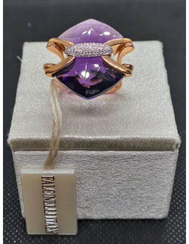 Anello donna in oro rosa 750 con  diamanti e...