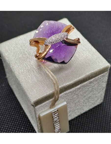 Anello donna in oro rosa 750 con  diamanti e ametista