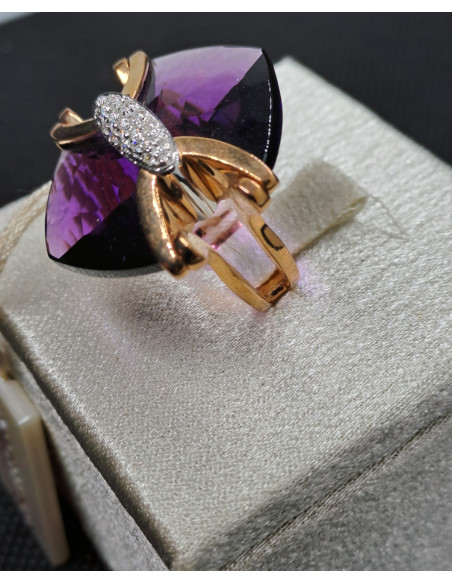 Anello donna in oro rosa 750 con  diamanti e ametista