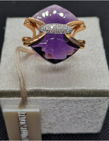 Anello donna in oro rosa 750 con  diamanti e...