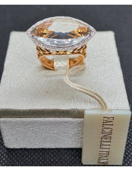 Anello donna in oro rosa 750 con diamanti e cristallo di rocca