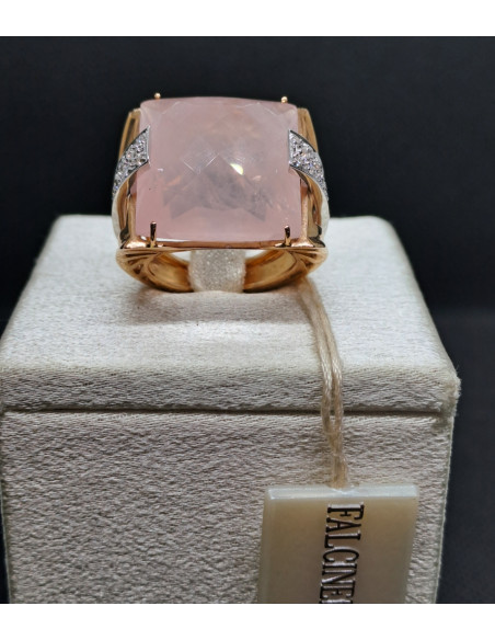 Anello donna oro rosa 750 con quarzo rosa e diamanti
