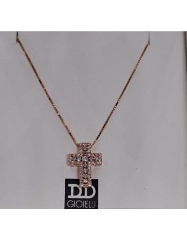 Croce donna in oro rosa 750 e diamanti