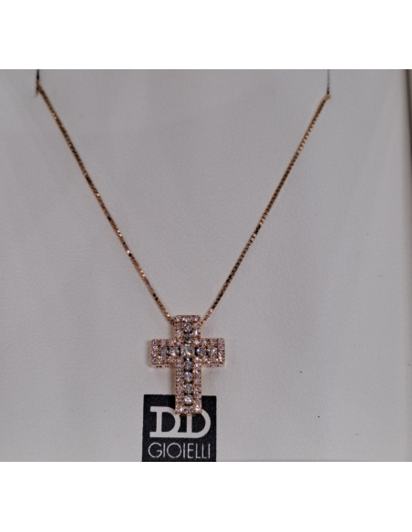 Croce donna in oro rosa 750 e diamanti