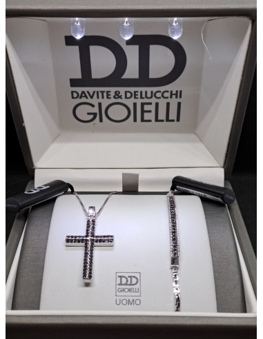 Croce uomo in oro bianco 750 e diamanti neri,...