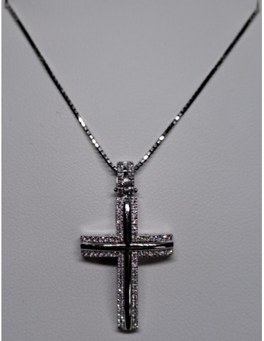 Croce uomo oro bianco 750 e diamanti