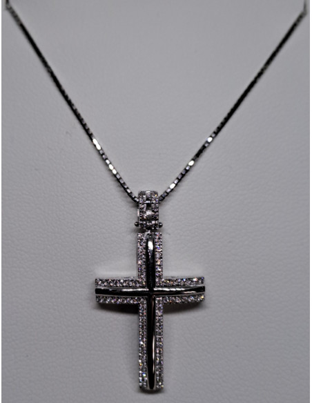 Croce uomo oro bianco 750 e diamanti