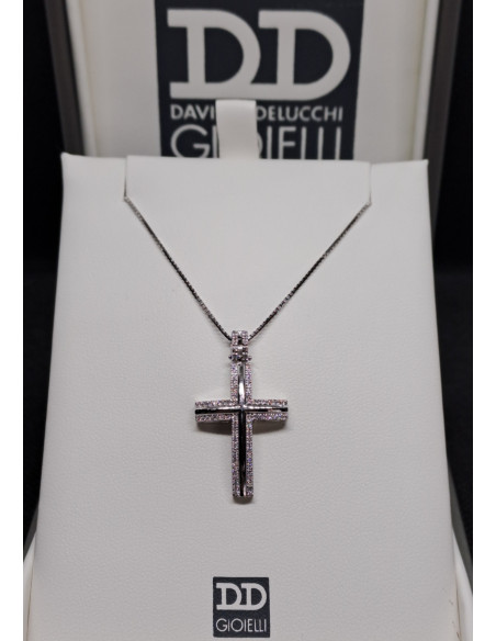 Croce uomo oro bianco 750 e diamanti