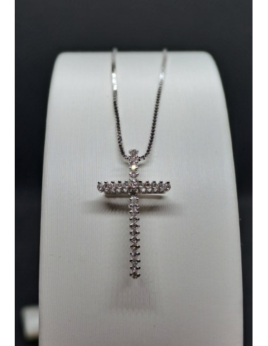Caterina con croce donna in oro bianco e diamanti