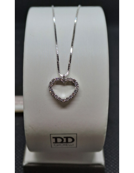 Catenina donna con cuore in oro bianco 750 e diamanti,  e anello oro bianco con cuore in oro b. , e diamanti