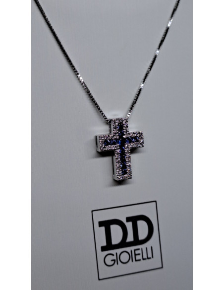 Caterina donna in oro bianco 750 e croce con diamanti e zaffiri con